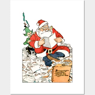 Santa Claus reading children's letters merry christmas retro vintage comic book Posters and Art